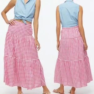Jcrew factory pink three tier gingham skirt - size small NWT